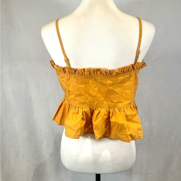 Mustard yellow 100% cotton ruffle bodice peplum crop top size large - Picture 7 of 9